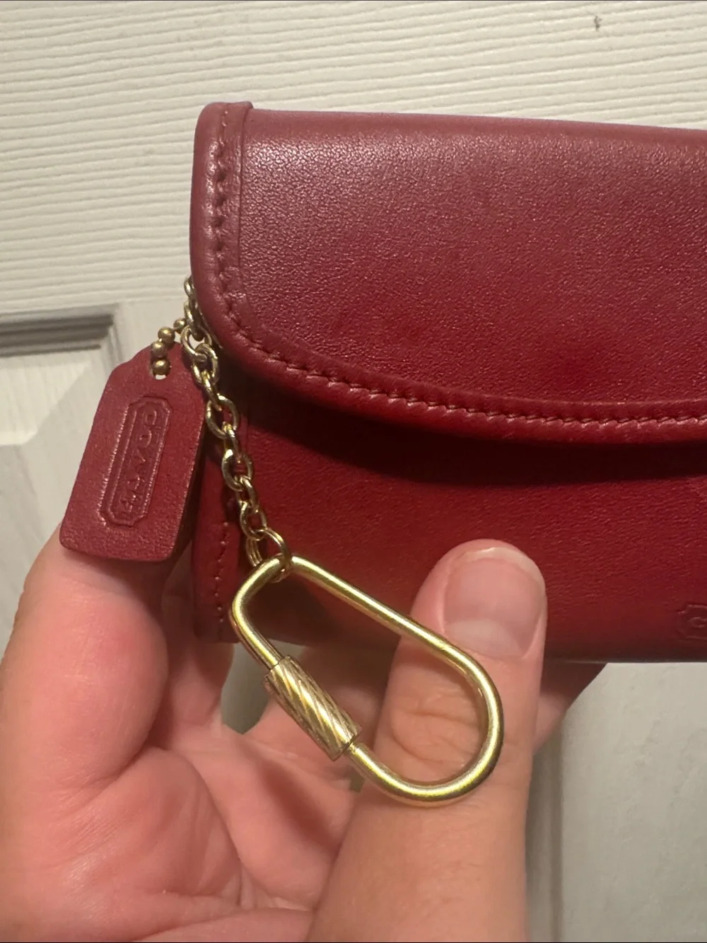 Coach Red Leather Key Pouch with Gold Hardware - Picture 2 of 9